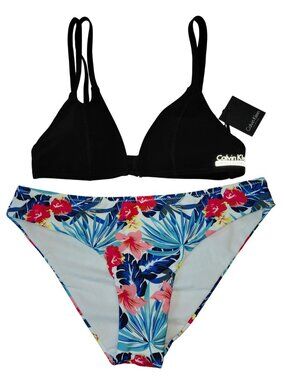Calvin Klein Black Bikini Top & Shekini Floral Bikini Bottoms Women's Small